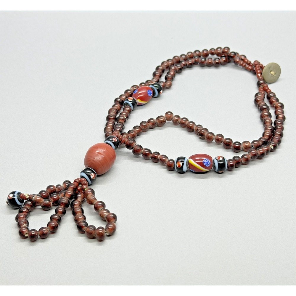 Multi Color Art Glass Beaded Necklace Double Strand Necklace 16" Button Closure